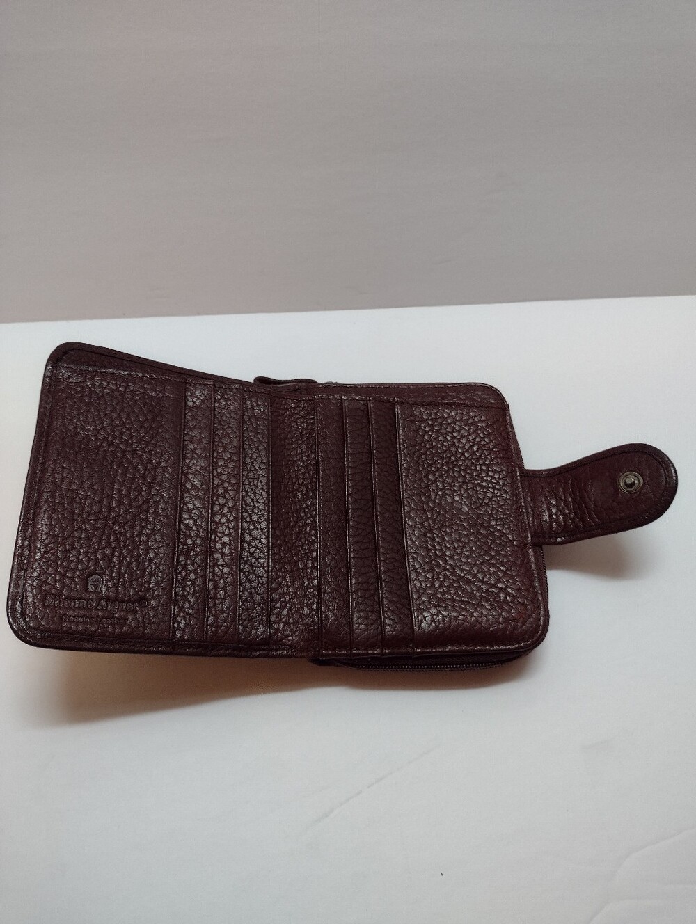 Etienne Aigner Genuine Leather Bi-Fold Wallet Oxblood Pebble Card Holder Logo - Picture 5 of 6
